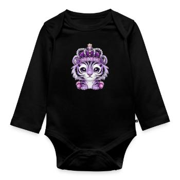Kawaii tiger with magnificent crown - Organic Longsleeve Baby Bodysuit - black - Front
