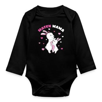 Câlin affectueux de maman lapin - Body Bébé bio manches longues - noir - Devant