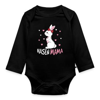Loving bunny mom with heart - Organic Longsleeve Baby Bodysuit - black - Front
