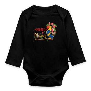 Parrot Mom Exotic Flower Delight - Organic Longsleeve Baby Bodysuit - black - Front
