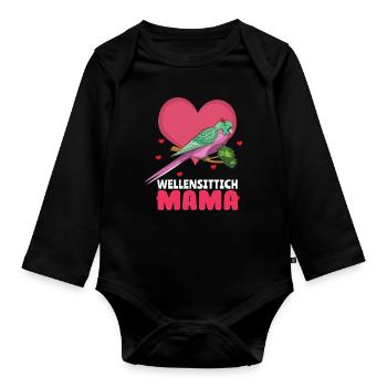 Maman perruche aimant les amis perroquets - Body Bébé bio manches longues - noir - Devant