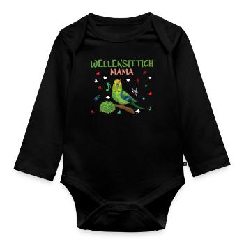 Budgie Mom Colorful Melodies - Organic Longsleeve Baby Bodysuit - black - Front