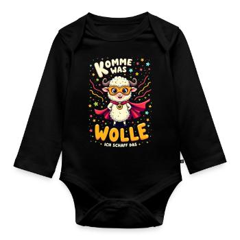 Komme Was Wolle Ich Schaff Das Karneval Schaf - Baby Bio-Langarm-Body - Schwarz - Vorne