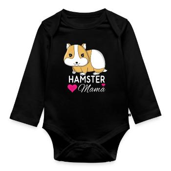Liebevolle Hamster Mama Herzdesign - Baby Bio-Langarm-Body - Schwarz - Vorne
