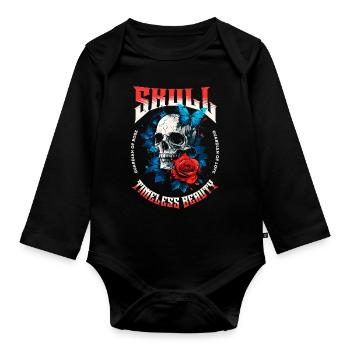 Skull Skull Butterfly Rose Flower - Organic Longsleeve Baby Bodysuit - black - Front