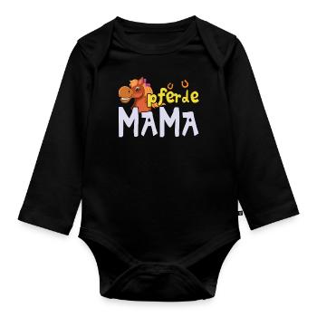 Stolze Pferde Mama Illustration - Baby Bio-Langarm-Body - Schwarz - Vorne