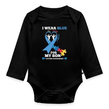 Sensibilisation à l’autisme Je porte du bleu pour mes - Body Bébé bio manches longues - noir - Devant