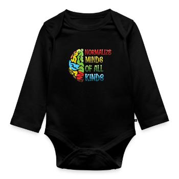 Autism Acceptance: Normalize Minds Of All Kinds - Organic Longsleeve Baby Bodysuit - black - Front