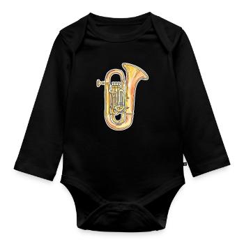 Cartoon Tuba - Organic Longsleeve Baby Bodysuit - black - Front
