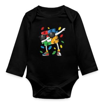 Autisme Puzzle Dabbing Fun Coloré - Body Bébé bio manches longues - noir - Devant