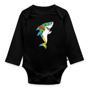 Autisme Puzzle Requin Joie Colorée - Body Bébé bio manches longues - noir - Devant