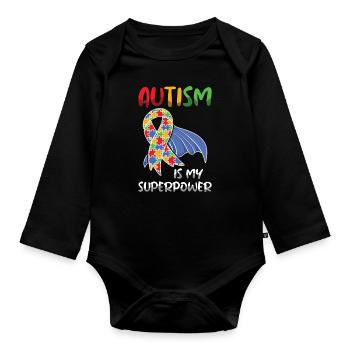 L’autisme est ma superpuissance Force - Body Bébé bio manches longues - noir - Devant