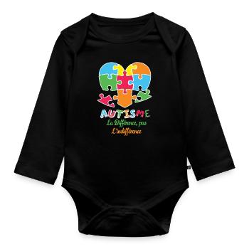 Autism La Différence, Pas L'indifférence Heart - Organic Longsleeve Baby Bodysuit - black - Front