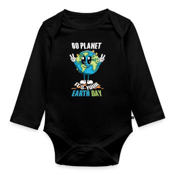 Go Planet Es Ist Dein Earth Day Freude - Baby Bio-Langarm-Body - Schwarz - Vorne
