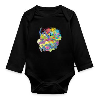 Happy Holi Festival Farbenfreude - Baby Bio-Langarm-Body - Schwarz - Vorne