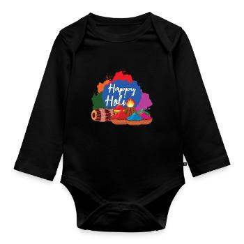 Happy Holi Festival Farbenfreude - Baby Bio-Langarm-Body - Schwarz - Vorne