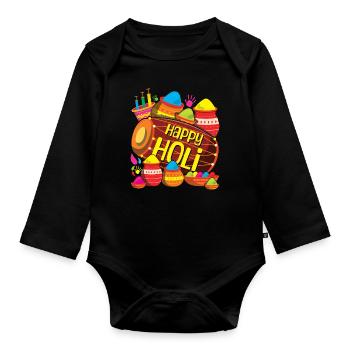 Happy Holi Festival Buntes Farbspektakel - Baby Bio-Langarm-Body - Schwarz - Vorne