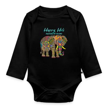 Happy Holi Festival of Colors Elephant - Organic Longsleeve Baby Bodysuit - black - Front
