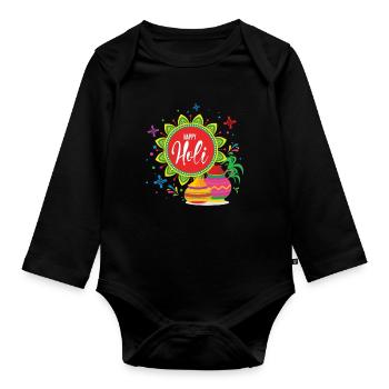 Happy Holi Festival Farbenfrohes Erlebnis - Baby Bio-Langarm-Body - Schwarz - Vorne