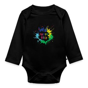 Fröhliches Holi Festival Farbenfrohes Design - Baby Bio-Langarm-Body - Schwarz - Vorne