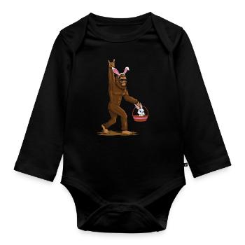 Lustiger Bigfoot Mit Osterhase Ostern Spaß - Baby Bio-Langarm-Body - Schwarz - Vorne