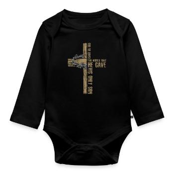 Easter God so loved the world He gave - Organic Longsleeve Baby Bodysuit - black - Front