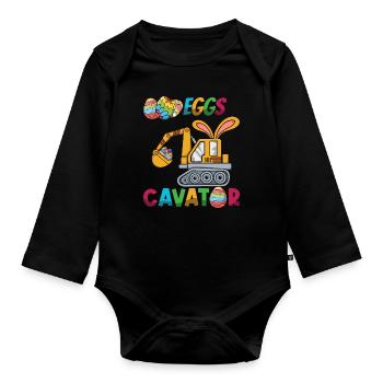 Ostern Eggscavator Bagger Spaß - Baby Bio-Langarm-Body - Schwarz - Vorne