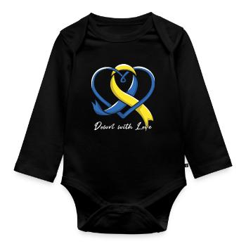 Syndrome de Down Amour Supporter Cœur - Body Bébé bio manches longues - noir - Devant