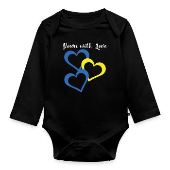 Down With Love Down Syndrome Hearts - Organic Longsleeve Baby Bodysuit - black - Front