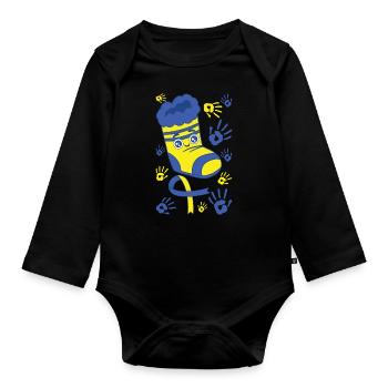 Chaussettes et empreintes de mains heureuses pour le syndrome de Down - Body Bébé bio manches longues - noir - Devant