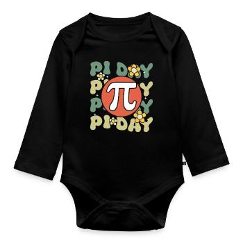 Pi Tag Retro Stylish Floral Motif - Organic Longsleeve Baby Bodysuit - black - Front