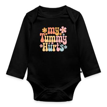 Motif de fleur My Stomachmy Hurts - Body Bébé bio manches longues - noir - Devant