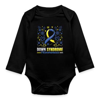 Down Syndrom Bewusstsein Mit Herzblumen - Baby Bio-Langarm-Body - Schwarz - Vorne