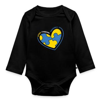 Down Syndrom Bewusstsein Herz Puzzle - Baby Bio-Langarm-Body - Schwarz - Vorne