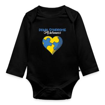 Down Syndrom Bewusstsein Herz Puzzle - Baby Bio-Langarm-Body - Schwarz - Vorne