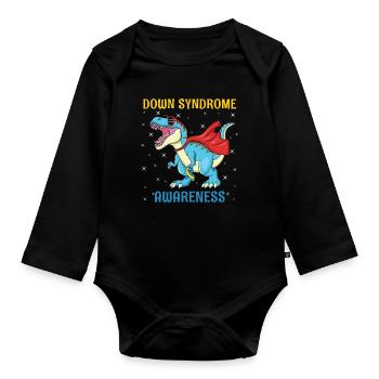 Dinosaur Superhero Down Syndrome Awareness - Organic Longsleeve Baby Bodysuit - black - Front
