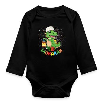 Joyeux dinosaure Aïd Moubarak illustration - Body Bébé bio manches longues - noir - Devant