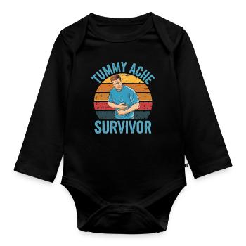 Stomachache Survivor Humorous Belly Ache Design - Organic Longsleeve Baby Bodysuit - black - Front