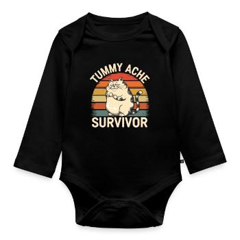 Belly Ache, Survivor Cat, Vintage Style - Organic Longsleeve Baby Bodysuit - black - Front
