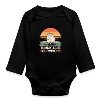 Belly Ache, Survivor Cat, Funny - Organic Longsleeve Baby Bodysuit - black - Front