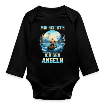 Angeln Angler Boot Wasser Fisch Natur Berge - Baby Bio-Langarm-Body - Schwarz - Vorne