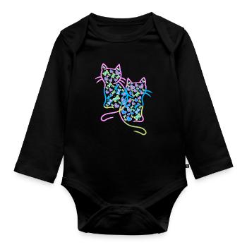 Chat Chats Enfant Enfants - Body Bébé bio manches longues - noir - Devant