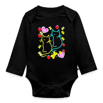 Summer Cats Cat Summertime - Organic Longsleeve Baby Bodysuit - black - Front