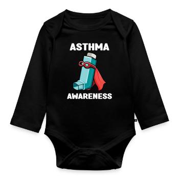 Asthma Awareness Superhero Inhaler Design - Organic Longsleeve Baby Bodysuit - black - Front