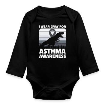 I Wear Gray for Asthma Awareness - Organic Longsleeve Baby Bodysuit - black - Front