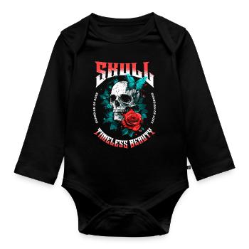 Skull Skull Butterfly Rose Flower - Organic Longsleeve Baby Bodysuit - black - Front