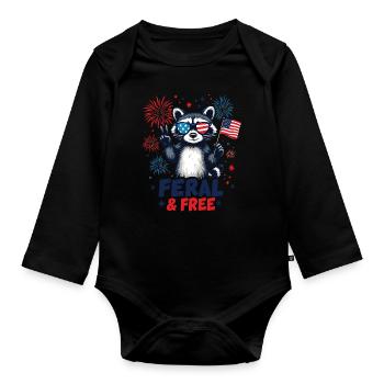 Raccoon Feral & Free Red White Feral 4th Of July - Organic Longsleeve Baby Bodysuit - black - Front