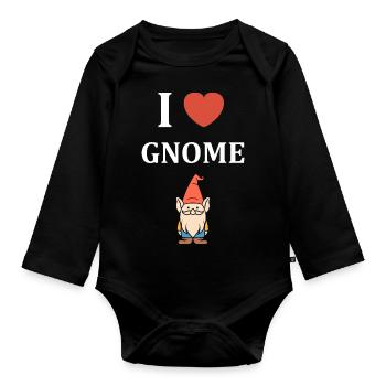 I love gnome - Organic Longsleeve Baby Bodysuit - black - Front