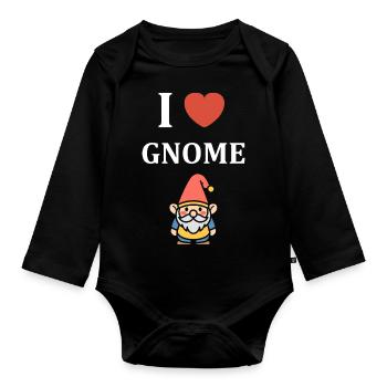 I love gnome - Organic Longsleeve Baby Bodysuit - black - Front