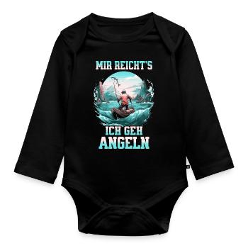 Angeln Angler Boot Wasser Fisch Natur Berge - Baby Bio-Langarm-Body - Schwarz - Vorne